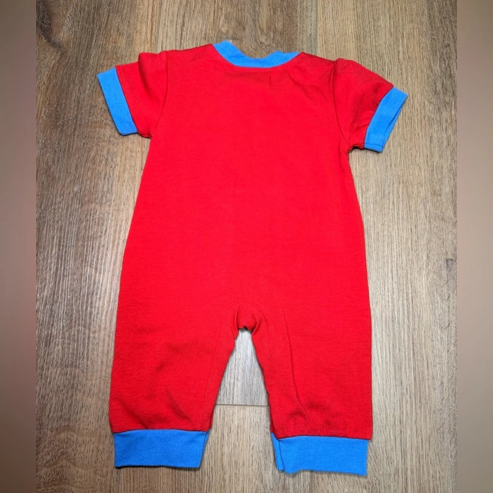 Three Sisters Baseball Romper 3M Red Blue Applique Baby Boy Snap One Piece Sport